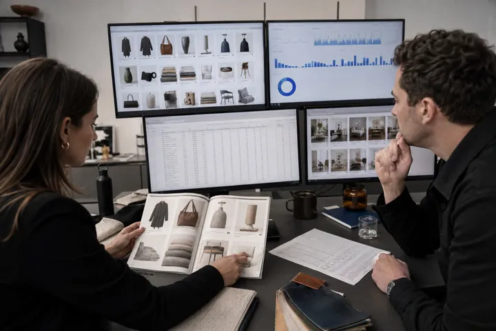 Commerce team reviewing a product catalog and organic search performance